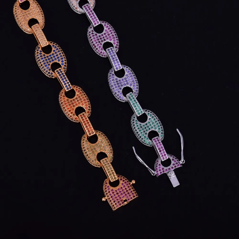 14mm MultiColor Iced Out Coffee Bean Link Chain For Men